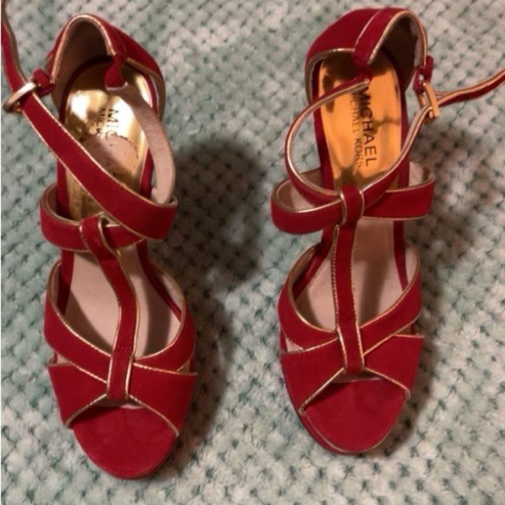 Beautiful, red and gold stiletto heels brand new